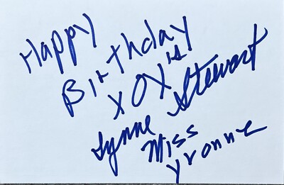 Lynne Marie Stewart Signed IP 4x6 Index Card In Top Loader - Pee Wee Miss Yvonne