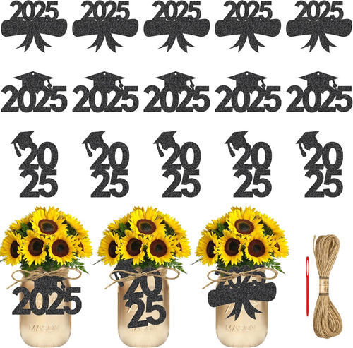 24Pcs Graduation Glitter Mason Jars Tags 2025 Graduation Decoration Black - Glit - Picture 10 of 12