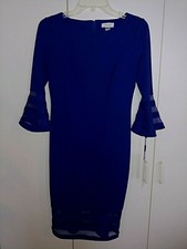CALVIN KLEIN LADIES 3/4-SLEEVE BLUE STRETCH KNIT DRESS-4-NWT-$139 ORIG.-LOVELY