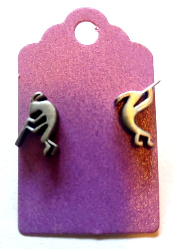 Aretes Kokopelli flautista tono plata vintage - Imagen 2 de 3