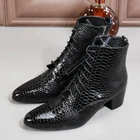 Mens Dress Cuban Heels Side Zip Ankle Boots Real Leather Oxford Pointy Toe Black
