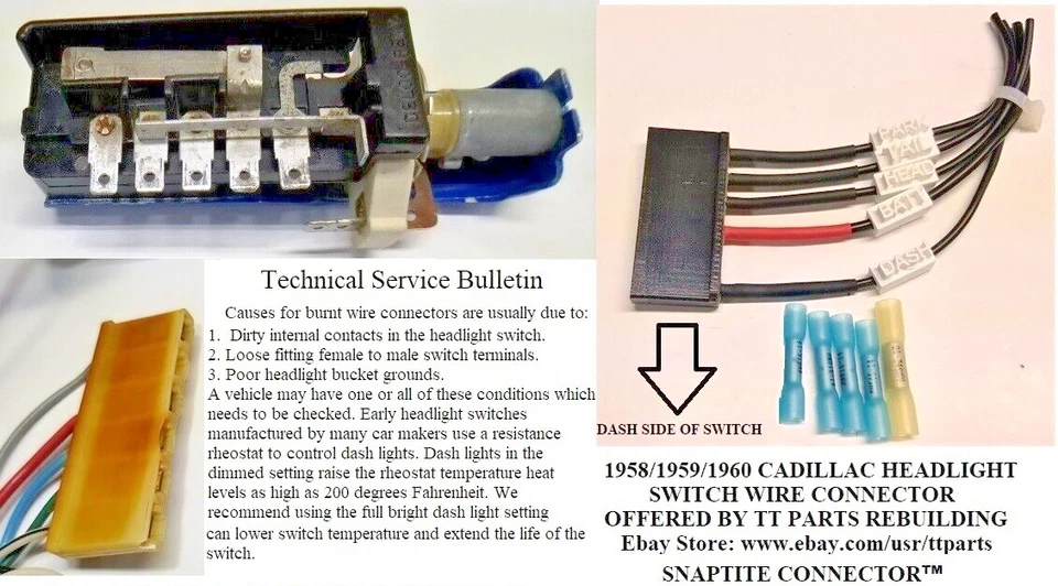 Conector de cable interruptor de faro Cadillac 1958/1959/1960  Foto 2 de 4