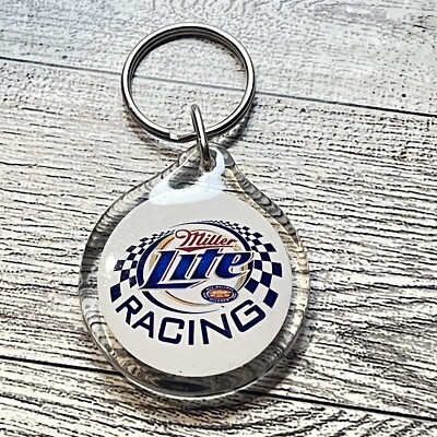 Vtg Miller Lite Racing Acrylic Keychain, 1.75'', New.