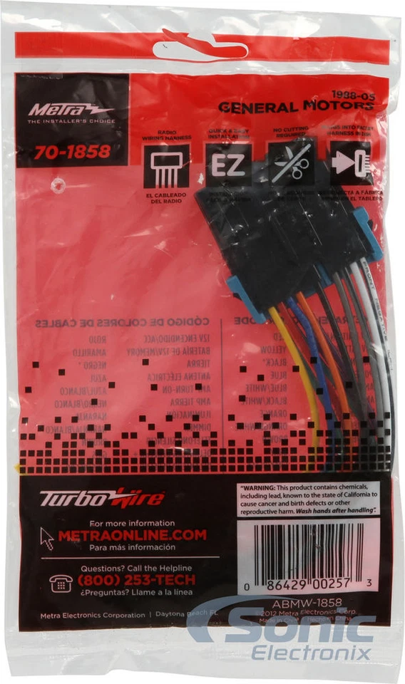 Arnés de cableado estéreo de repuesto Metra 70-1858 para vehículos GM seleccionados 1988-2002 Foto 4 de 4