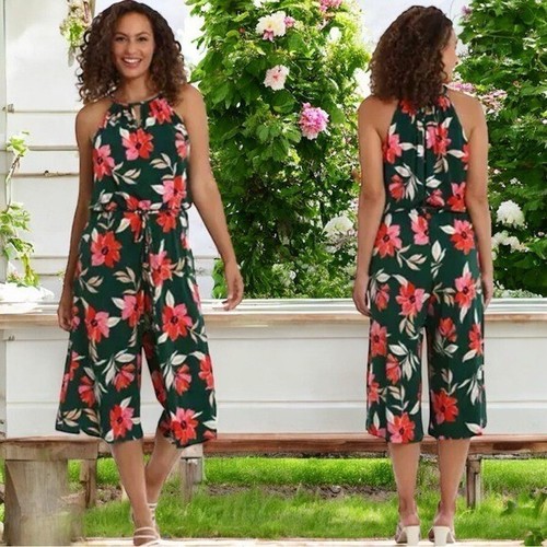 NEW Maggy London Women’s 6 Lottie Floral Halter Cropped Jumpsuit Summer Garden