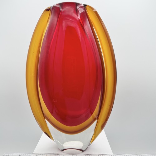 VTG IKEA Hand Blown Sommerso Oval Sunfire Orange and Red Art Glass Vase (B) - Picture 8 of 11