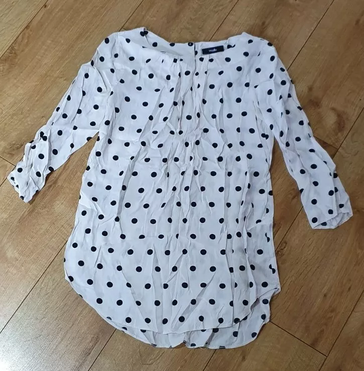 Wallis Ladies Black And White Polka Dot Blouse Size S