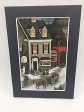 New Handmade 5x7 Matted  Old Fashioned Christmas Town Scene Free Ship 143