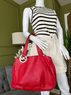 Sac à main fourre-tout bandoulière Michael Kors Fulton en cuir rouge - Photo 1/4