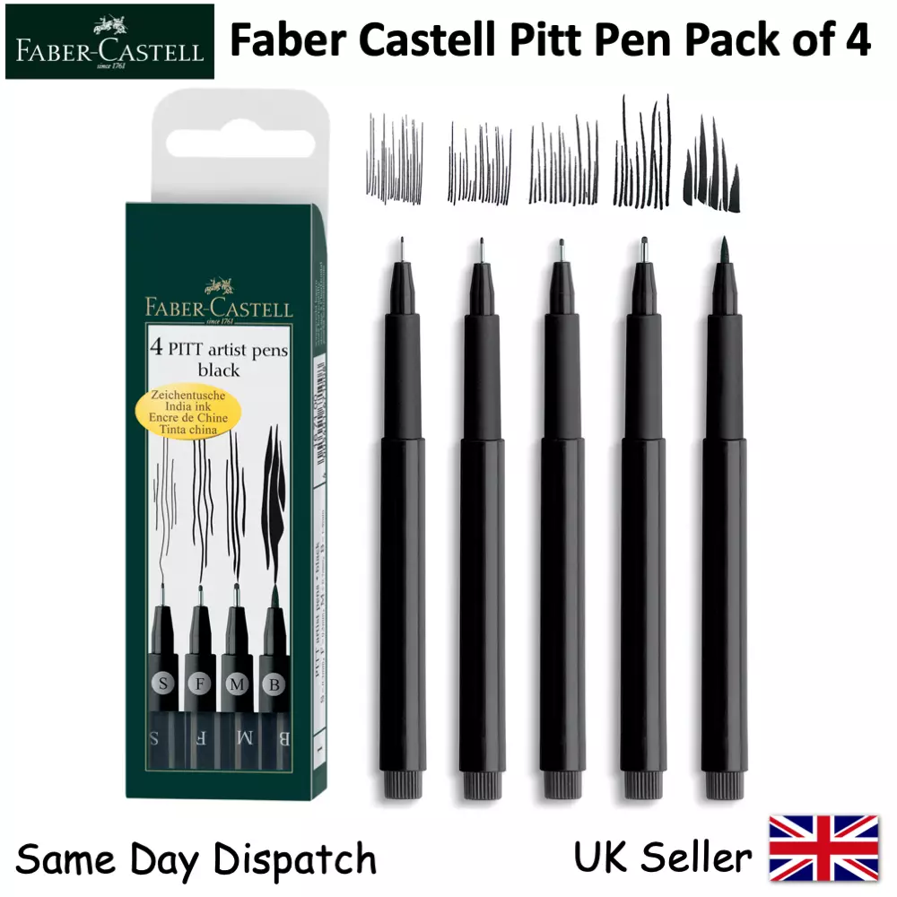 FABER CASTELL 4 PITT Pens Black Fineliner Drawing Wallet Set XS S F M B