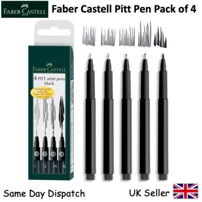 FABER-CASTELL FABER CASTELL - 4 PITT Artist Pens Black Fineliner Drawing Wallet Set - S F M B