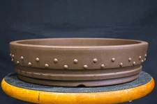 Chinese Bonsai Pot - Unglazed Drum - 14 1/4"