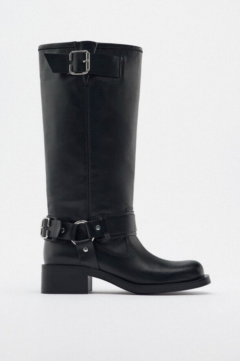 ZARA biker boots Real Leather shoes knee height boots EU 40