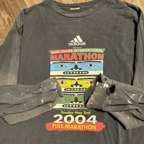 T-shirt manica lunga Adidas Montreal Canada Marathon 2004 vintage grande invecchiata - Foto 8 di 12