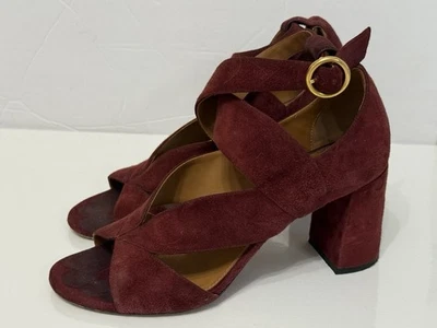 Chloe Burgundy Suede Block Heel Shoes Sandals Strappy size 7.5 - Image 1 of 4