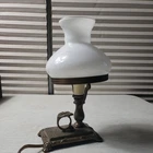 VINTAGE MILK GLASS PARLOR LAMP WITH BRASS BASE AND NIGHT LIGHT 8 inches tall
