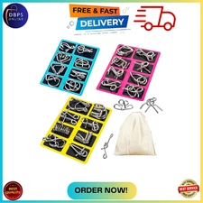Metal Wire Puzzle Set of 24 with Pouch,Brain Teaser IQ Test Trick Toy for Party