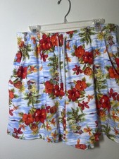 VTG Women  s Bobbie Brooks Tropical Summer Shorts Hibiscus Pineapple Pull On, XL