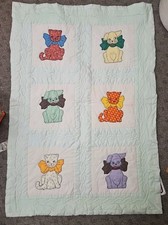 Handmade Cats  Dogs Appliqu  Mint Green Baby Crib Quilt 39" x 30"