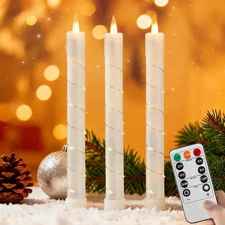 3pcs Flameless Taper Candle with Remote, Battery Powered, Timer, 3 Ivory ABS ...