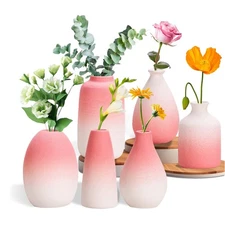 6 PCS Ceramic Vase Set Small Gradient Colors Table Centerpiece Home Decor Pink