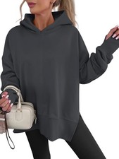 Womens Oversized Hoodies Long Sleeve Fleece Side Slit Hooded Sweatshirts Pull...