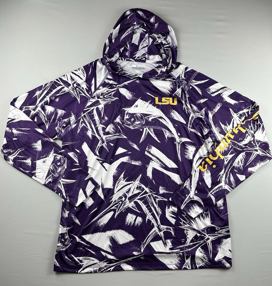 Columbia Golf LSU Tigers Hombre’s XL Active SUDADERA CON CAPUCHA Pullover Tecnología Absorbente En Todas Partes Foto 2 de 4