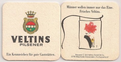 Veltins, Grevenstein - old beer mat ''Men always want only one thing.''