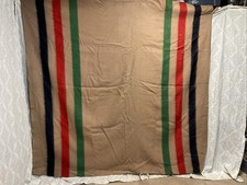 TAN, INDIGO, RED AND GREEN WOOL BLANKET
