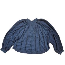 Blusa Top Isabel Marant Janelle Ojales Encaje 46 Azul Marino Boho Granola Elegante Lujo