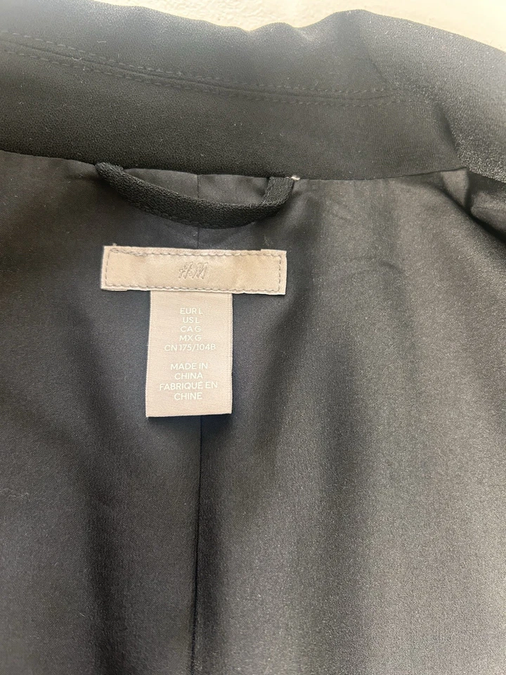 Blazer largo para mujer H&M de un botón XL negro forrado 3/4 mangas acanaladas negocios Foto 4 de 4
