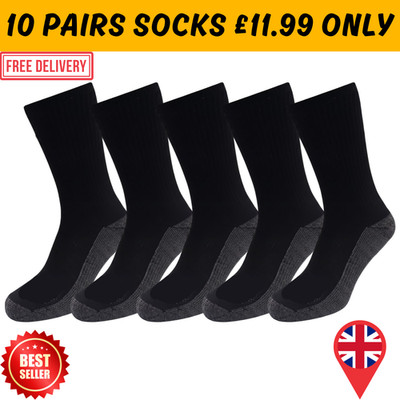 10 PAAR Herren Arbeitssocken Arbeitskleidung verstärkte Polstersohle Stiefelsocken Größe 6-11UK