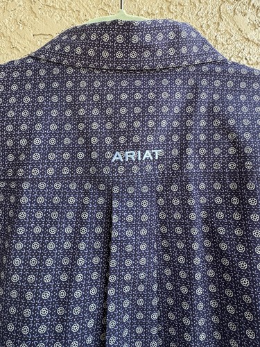 Camisa Ariat Para Hombre 3XL Con Botones Azul Marino Blanco Floral Manga Larga Vaquero Occidental - Imagen 5 de 6