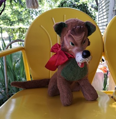 Vtg Rubber Faced Big Bad Wolf My Toy 15'' Brown Green Rushton Style