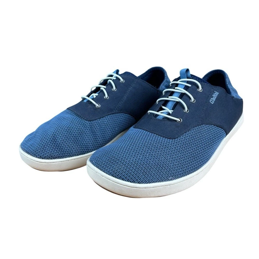 EUC OluKai Nohea Moku Men’s Navy No Tie Boat Sneakers Sz 11.5 M