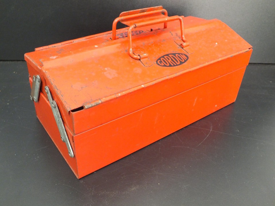 A classic cantilever machinist's toolbox still loaded with tools — the kind of find that belongs on a workshop shelf or a designer's desk.
