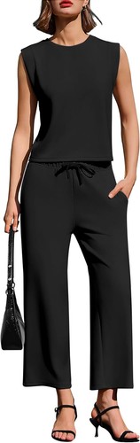 Conjuntos de dos piezas para mujer salón pierna ancha pantalones cortos vacaciones viaje camiseta conjuntos - Imagen 22 de 34