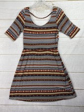 Rhapsody Women’s Knit Sweater Dress L Brown Southwest Native American Aztec S/S