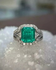 3.00 Ct Emerald Cut Natural Emerald Diamond Wedding Ring 14K White Gold 5 6 7 8