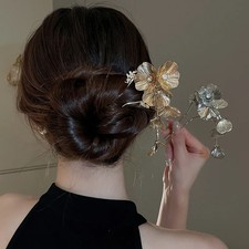 New Chinese Style Flower Tassel Hairpin for Women Elegant Personality Rhinestone