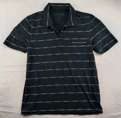Calvin Klein Men's Polo Shirt Size L Black Striped Logo