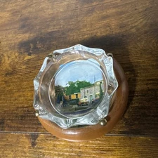 Vintage Ash Tray Glass With Wooden Base