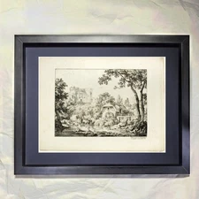 Achille Etna Michallon "Landscape with a Mill and Castle" CUSTOM FRAMED Art