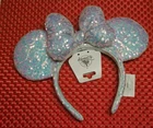 Disney Parks 2026 Iridescent Purple Blue Sequin Minnie Bow Ear Headband NEW