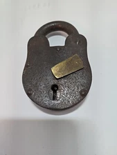 VTG HEAVY DUTY PADLOCK - IRON WITH BRASS-5X 3 X 1 - NO KEYS-NO BRAND