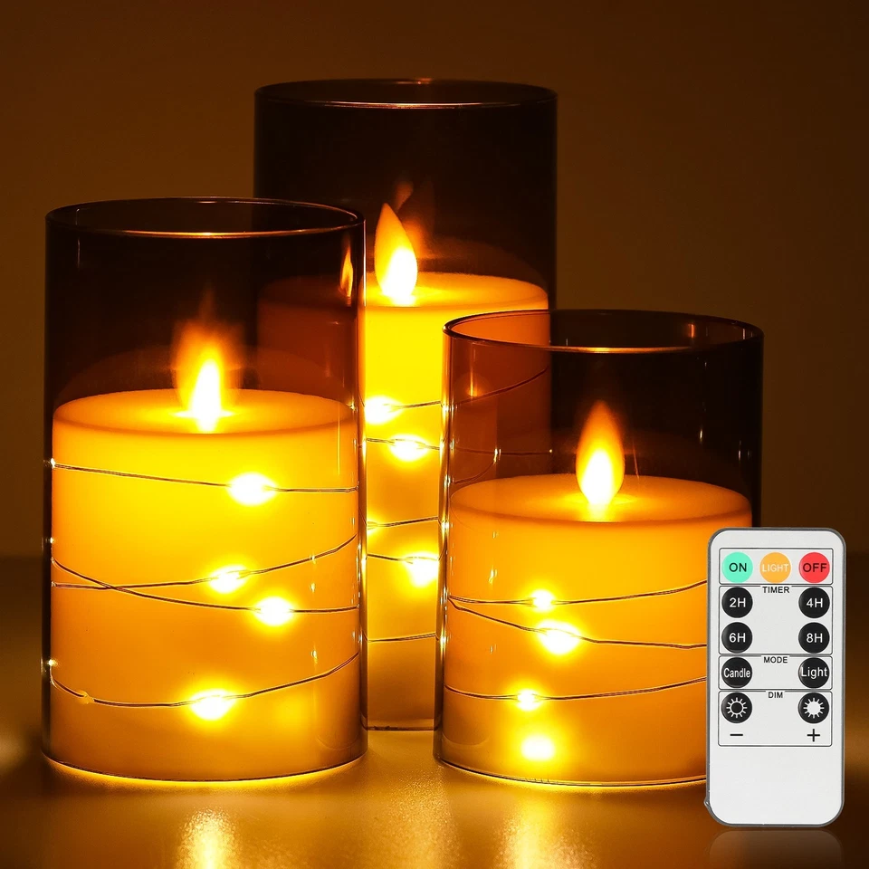 3er LED Kerze Kerzenlicht mit Timer Fernbedienung Batteriebetrieben Keine Flamme - Bild 1 von 4
