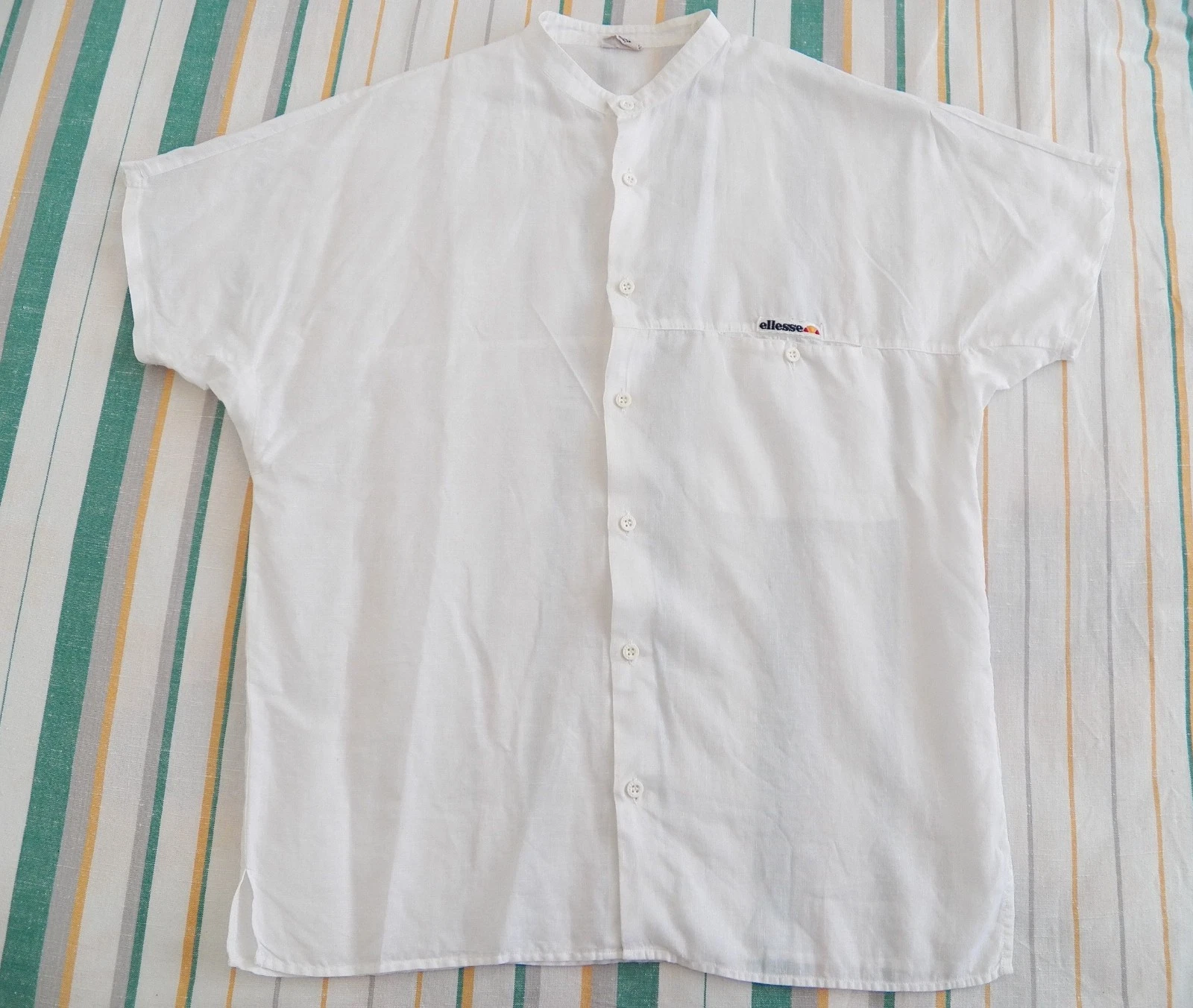 Vintage ellesse MENS SHIRT Size M White Linen Short Sleeve Button Front Italy