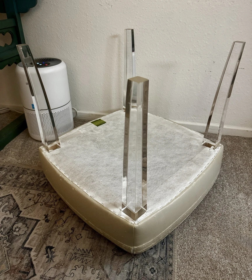 H-Studio Shlomi Haziza ArtFurniture Upholstered Lucite Acrylic Leg Vanity Stool - Image 4 of 4