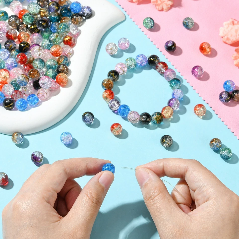 200x 10mm Cuentas de Cristal de Vidrio Craquetado Dos Tonos Transparente Redondo Hágalo Usted Mismo Joyería Pluma Foto 4 de 4