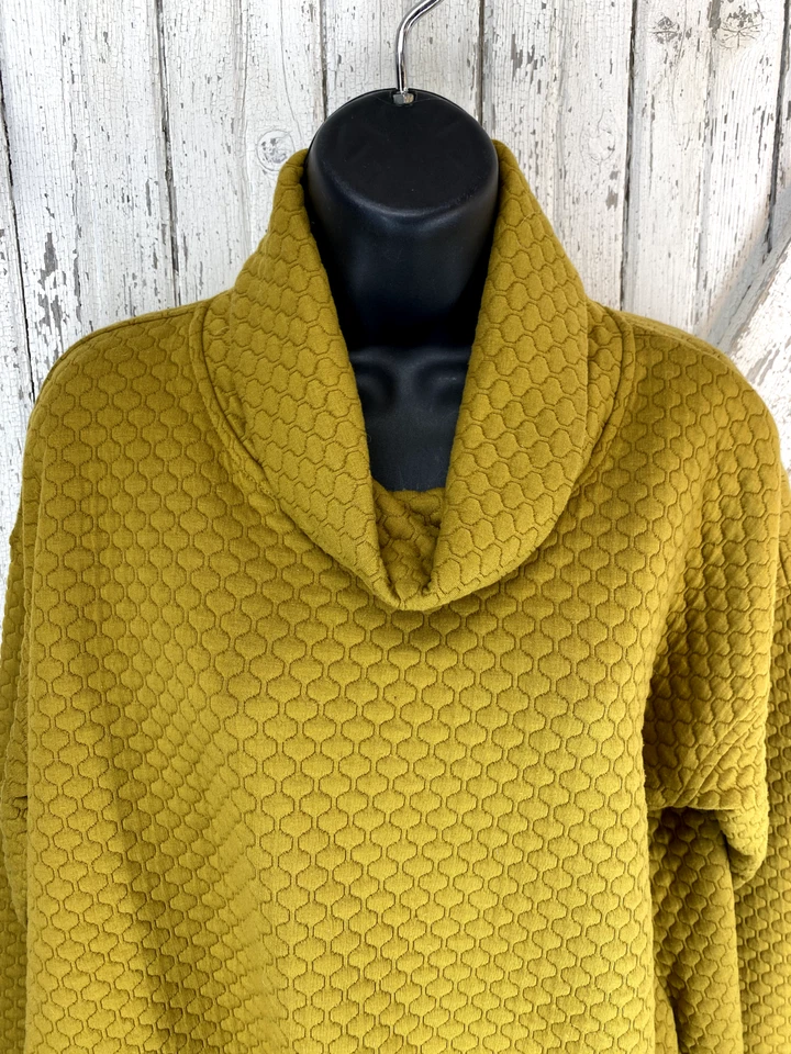 Jones New York Quilted Cowl Neck Womens Hoodie Medium Gold Pullover Sweatshirt - Image 3 of 4